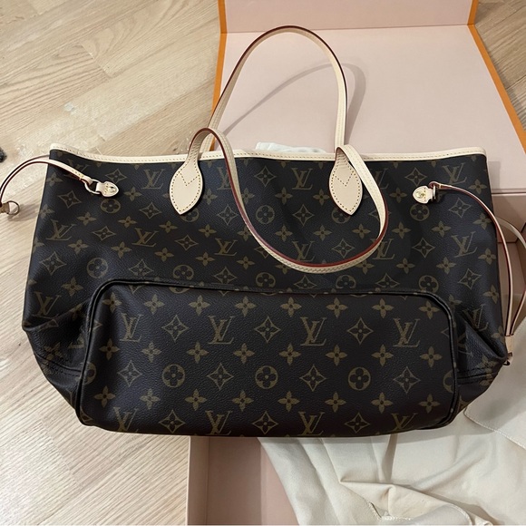 LOUIS VUITTON MONOGRAM NEVERFULL MM PIVOINE SHOULDER BAG TOTE - Picture 4 of 9